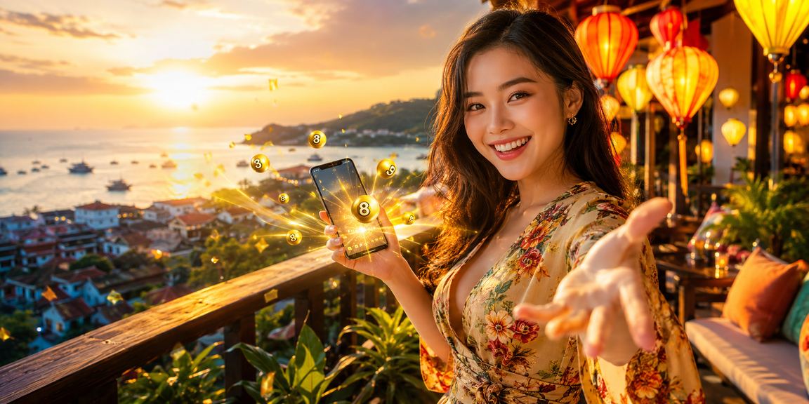 Không gian Hội An với đèn lồng và chủ đề xổ số trực tuyến